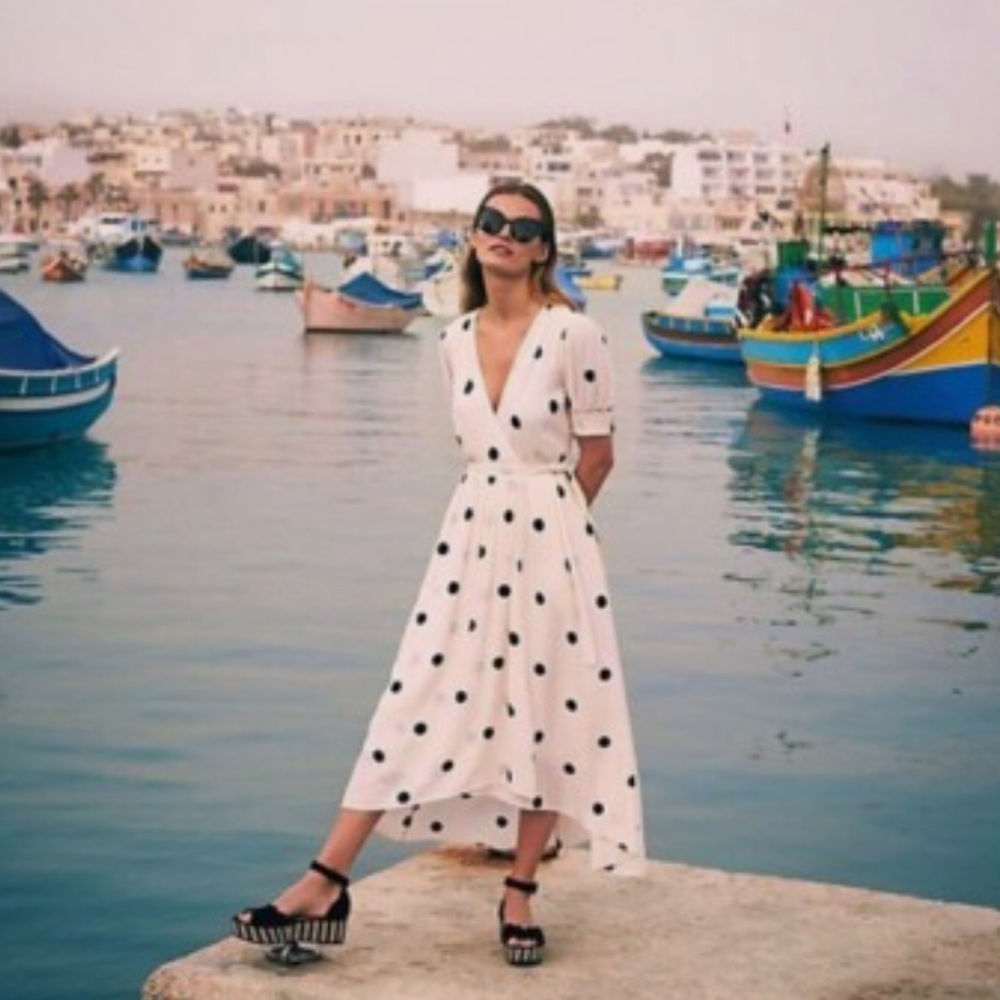 Anthropologie Mauve Polka Dot Midi Dress